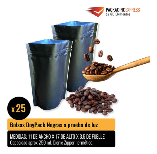 Bolsas Doypack 11x17 Negras Café Cierre Zipper Black X 25 1