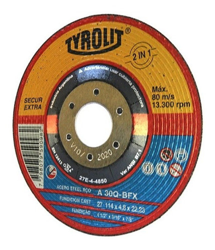 Disco Desbaste Tyrolit Secure 114 X 4.8x22.2 27e-4-4850 X 10 1