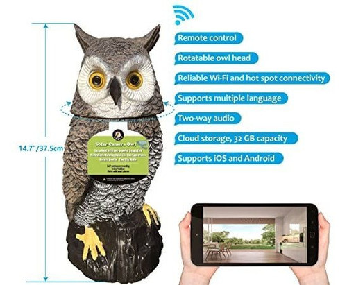 Camara Seguridad Disimulada Búho Cabeza Giratoria Audio 1