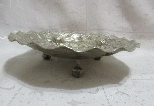 Antigua Bandeja Frutera Plata Boliviana Frutos Hojas Relieve 1