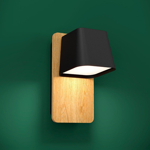 Aplique Pared Pant.acero Y Placa Madera E27 Ruscio 1