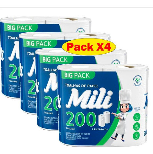 Papel Toalla Cocina Premium Mili 2 Rollos 100 Hojas Pack X4 1