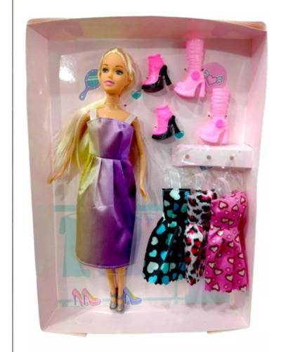 Muñeca Tiny Fantasy Fashion 3 Vestidos + 2 Pares De Zapatos 1