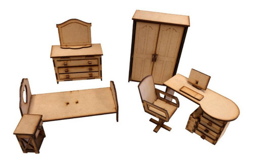 Kit Dormitorio Accesorios Casita De Muñecas Fibrofacil 0