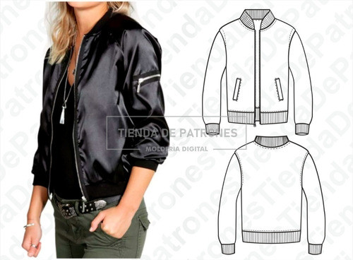 Molde Patrón Imprimible Bomber Jacket Mujer Del 38 Al 44 1