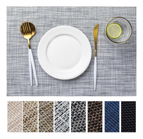 Placemats De Vinilo/plástico Tejido Para Mesa De Cocina, Gri 0