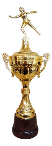 Copa Trofeo Plástico Asas Patín Artístico Base Madera 48 Cm 0