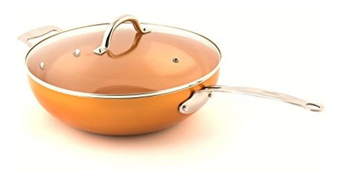 Original Cobre Pan 12 Nonstick Wok Con Tapa 0