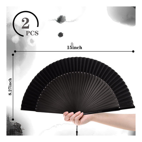 Johouse Abanico Plegable De Seda De Bambú De 2 Piezas, De De 1
