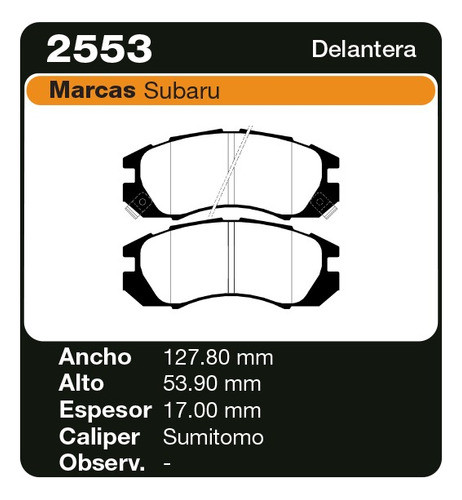 Pastillas Freno Delanteras Subaru Impreza 93/96  - Pf 2553 1