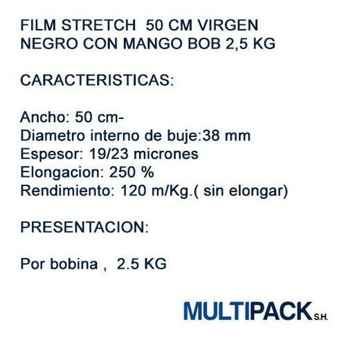 Film Stretch 50 Cm Virgen Negro Con Mango Bob 2,5 Kg 1