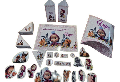 Cotillón Kit Cumpleaños Personalizado X 10 Masha Rosa 0
