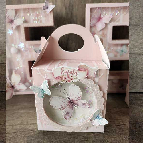 5 Box Cajita Mariposas Bolsita Golosinera Visor Lentejuelas 0