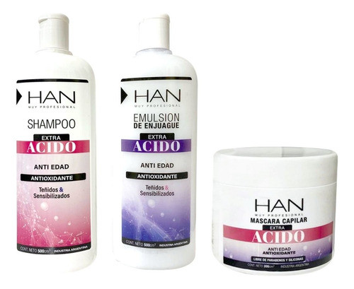Kit Han Extra Acido - Shampoo + Acondicionador + Mascara 0