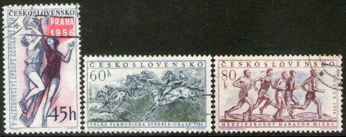 Checoslovaquia Serie X 3 Sellos Básquet = Caballos Año 1956 0