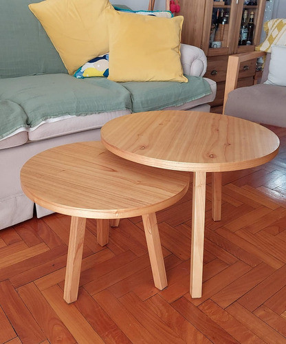 Set Mesitas Redondas Estilo Nórdicas En Madera Maciza.impeca 0