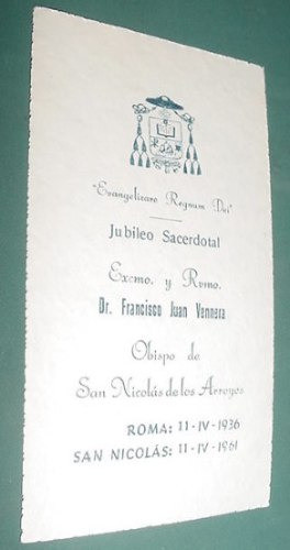Tarjeta Religion Jubileo Sacerdotal Obispo San Nicolas 1961 1