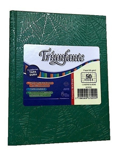 Cuaderno Triunfante Cuadriculado 16x21 50 Hojas Araña Verde 0