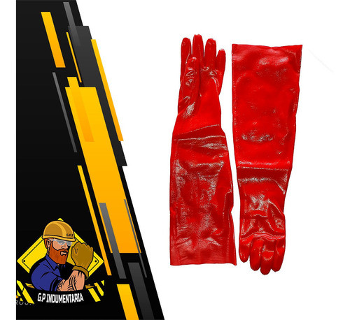 Guante Pvc Rojo Trabajo Industria Acido Quimicos 60 Cm T10 1