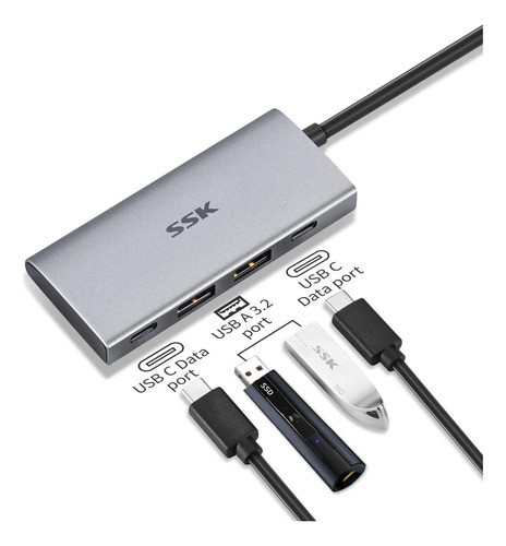 Ssk Hub Usb C De 10 Gbps, Adaptador Multipuerto 4 En 1 Super 1