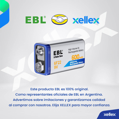 1 X Batería Recargable 9v - Li-ion - 600mah Ebl Original 1