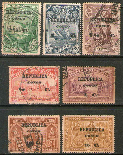 Congo Portugués 7 Sellos Timor = Vasco Da Gama Año 1913 0