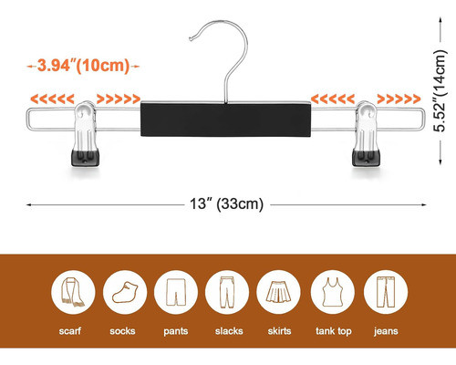 Perchas Madera Pantalones Clips Ancho Ajustable 20pzas Negro 1