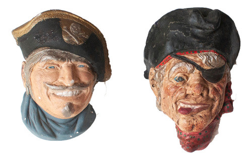2 Figuras De Rostro De Piratas En Yeso Antiguas Para Colgar 0