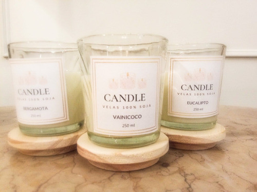 Kit De 3 Velas De Soja 100% Orgánica Con Tapa  10 Cm X 10 0