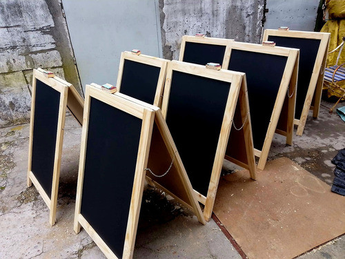 Pizarrón Doble Hoja Para Tiza 90x60cm. Marco Madera Natural 1