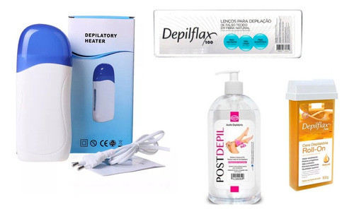 Kit De Depilación Porta Cartucho+cera+100 Tiras+aceite 1l 0