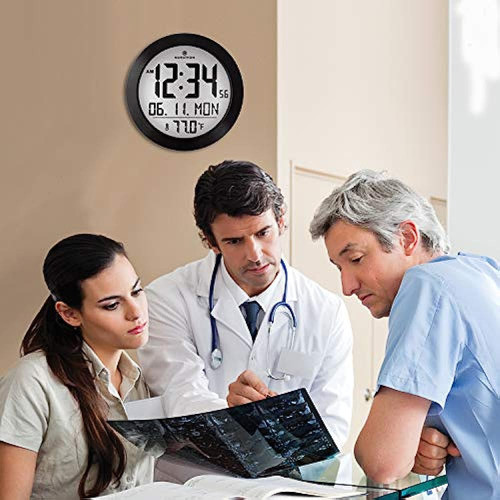 Marathon Reloj De Pared Digital De 25,5 Cm Con Fecha Y Tempe 1