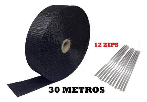 Manta Térmica Preta Termotape P Escapamento 30 Metros 12 Zip 1