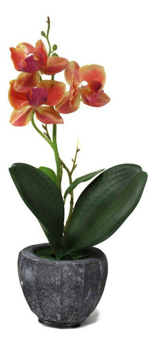 Orquidea Artificial Anaranjada Con Maceta De Cemento 32cm 0