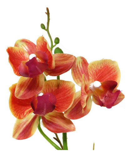 Orquidea Artificial Anaranjada Con Maceta De Cemento 32cm 1