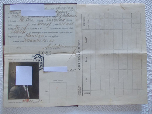 6716-cedula(carnet) Aptitud Bombero Policia De Capital1922 1
