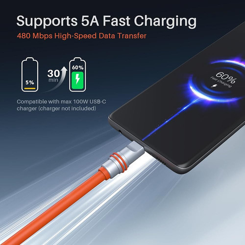 Hichain Pack De 2 Cable De Cargador Usb C Naranja 6.5 Pies, 1