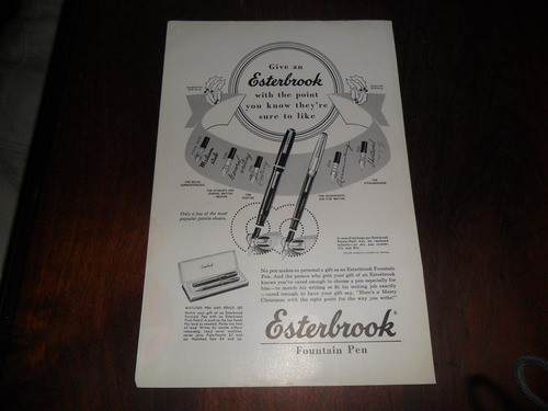 Antigua Publicidad 1949 Lapicera Esterbrook Fountain Pen 0