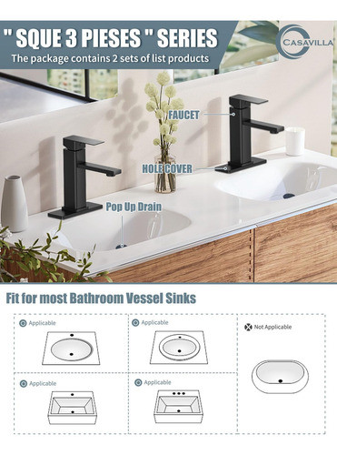 Juego De Grifo Para Baño Con Tapón Emergente, Asa Negra 1