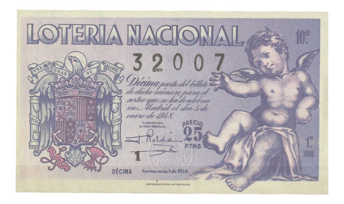 Lote1971 España Billete Lotería 25 Pesetas Año 1948 Impecabl 0