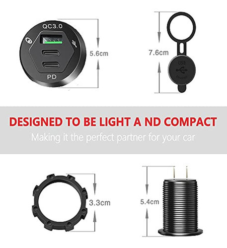 Toma De Cargador De Automóvil Usb C, Toma Usb De 12 V Con Pu 1