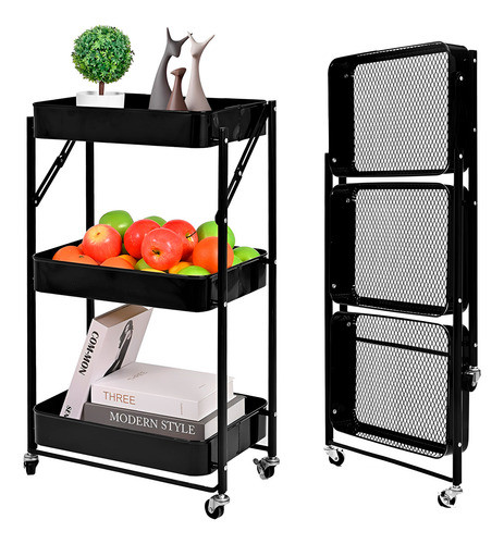 Organizador Multiuso Carrito Plegable Metálico 3 Estantes 0
