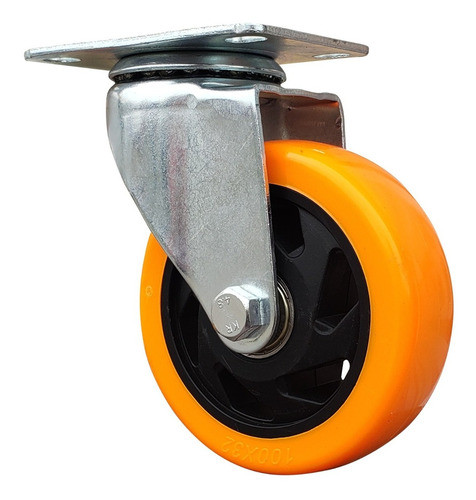 Rueda Giratoria Naranja Pvc 100x32 Mm S/f Doble Rodamiento 0