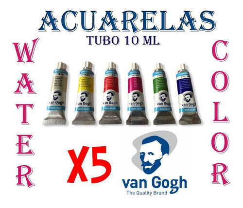 5 Acuarelas Van Gogh Tubo 10 Ml Profesional Watercolor 0