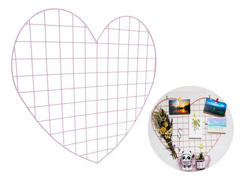 Grilla Forma Corazón Alambre Para Colgar Decorativa Rosa 0
