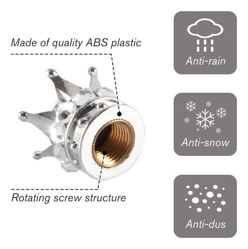 Singaro Car Crown Tire Valve Cap, Bling Crystal Diamond Chro 1