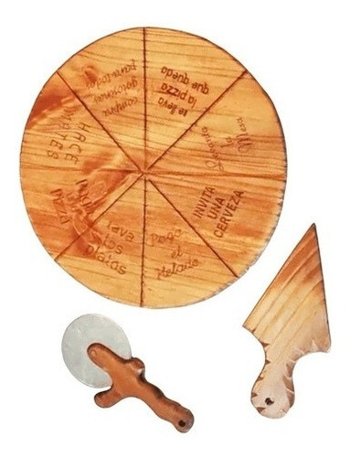 Bandeja Pizzera Giratoria Madera Tabla Frases Fábrica 0