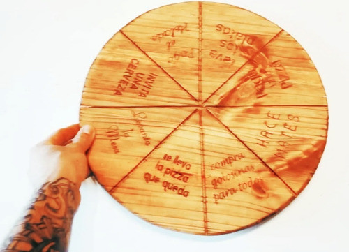 Bandeja Pizzera Giratoria Madera Tabla Frases Fábrica 1