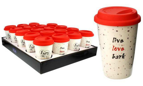 Taza Para Café Con Tapa Roja De Silicona - Alondra Home 0