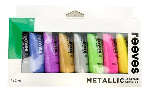 Set Acrílicos En Pomo X 22 Ml Reeves 8 Colores Metalizados 0